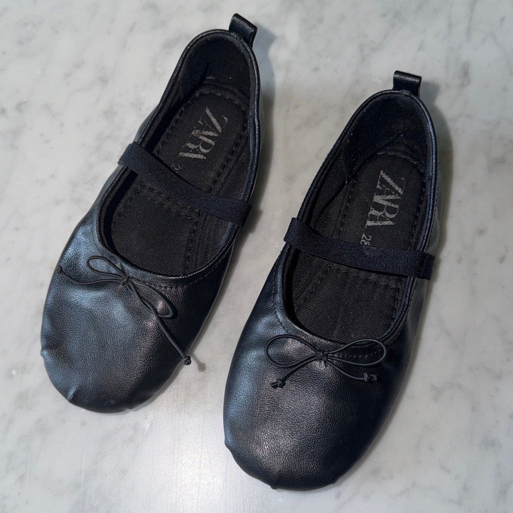 ZARA Black Girls Mary Jane Ballet Flats with Bow size 28 (us 11) - Picture 2 of 5